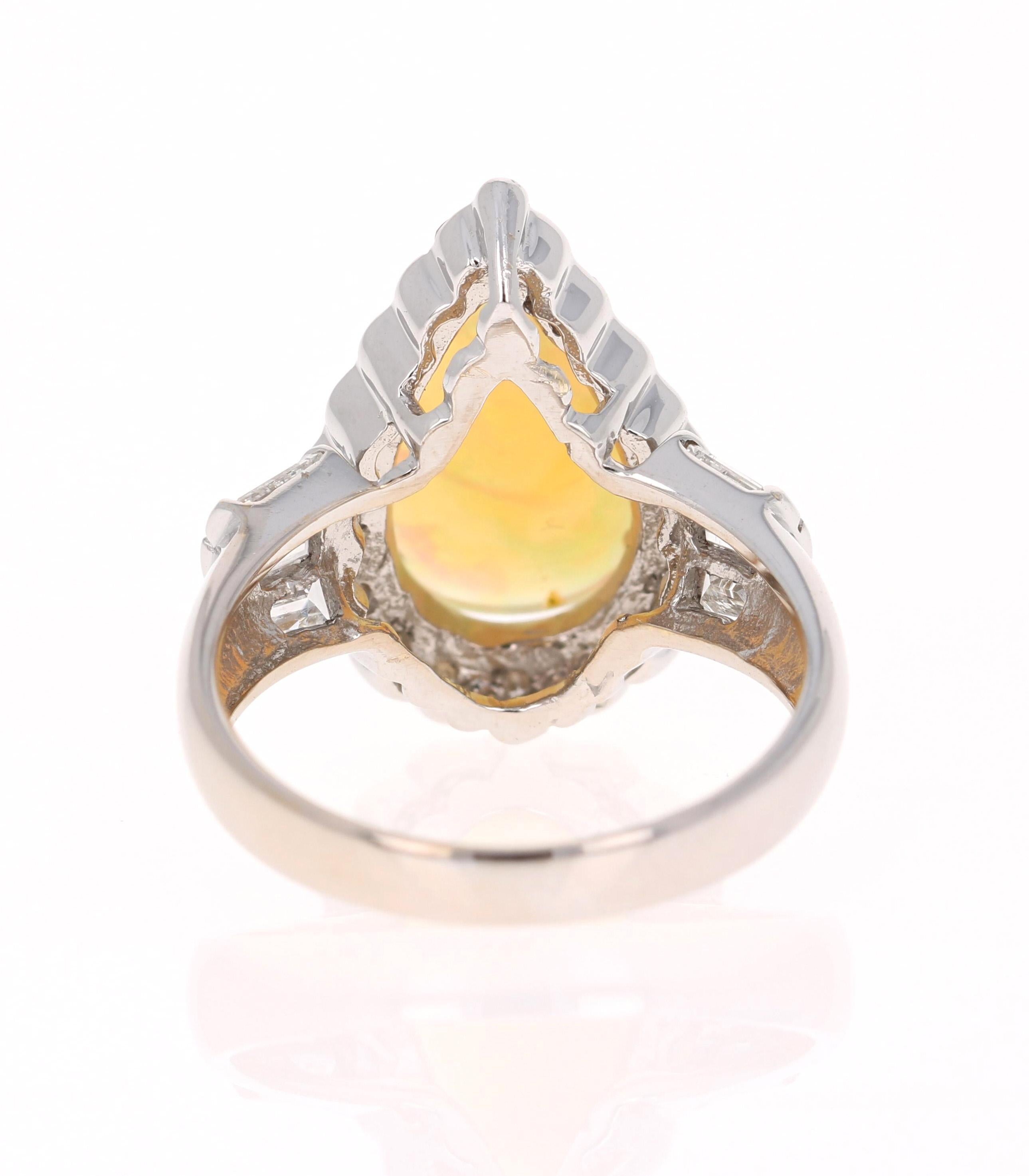 2.75 Carat Pear Cut Opal Diamond 14 Karat White Gold Ring In New Condition For Sale In Los Angeles, CA