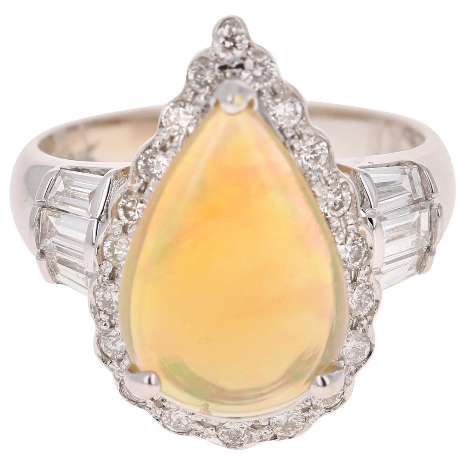 2.75 Carat Pear Cut Opal Diamond 14 Karat White Gold Ring For Sale