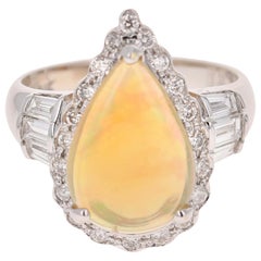 2.75 Carat Pear Cut Opal Diamond 14 Karat White Gold Ring