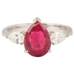 2.75 Carat Pear Cut Rubellite 0.50 Carat Diamonds 18 Carat White Gold Ring