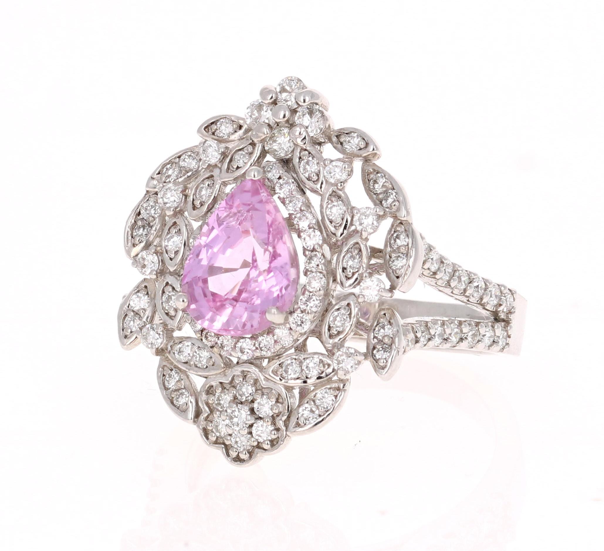 Victorian 2.75 Carat Pink Sapphire Diamond White Gold Cocktail Ring