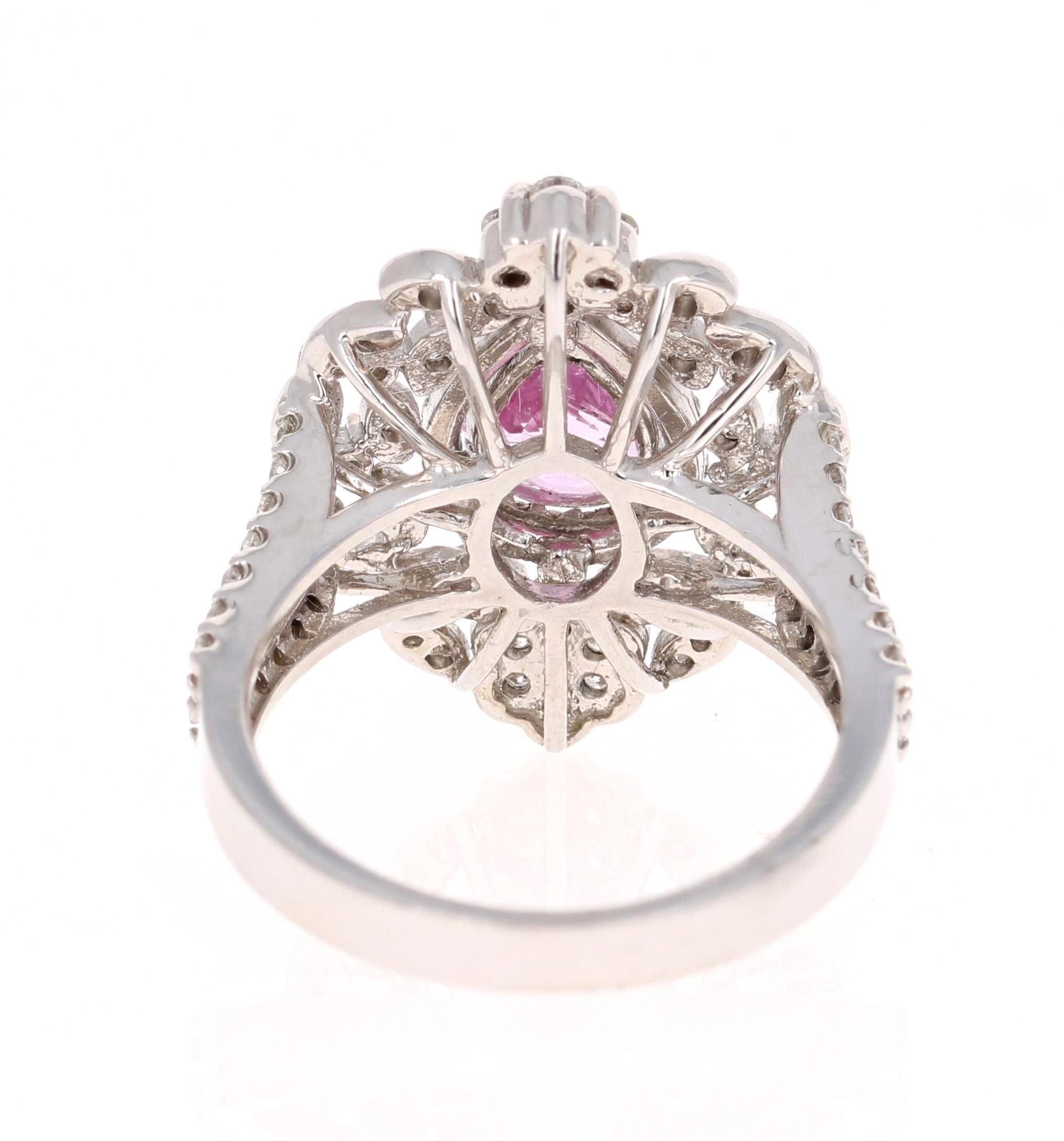 Pear Cut 2.75 Carat Pink Sapphire Diamond White Gold Cocktail Ring