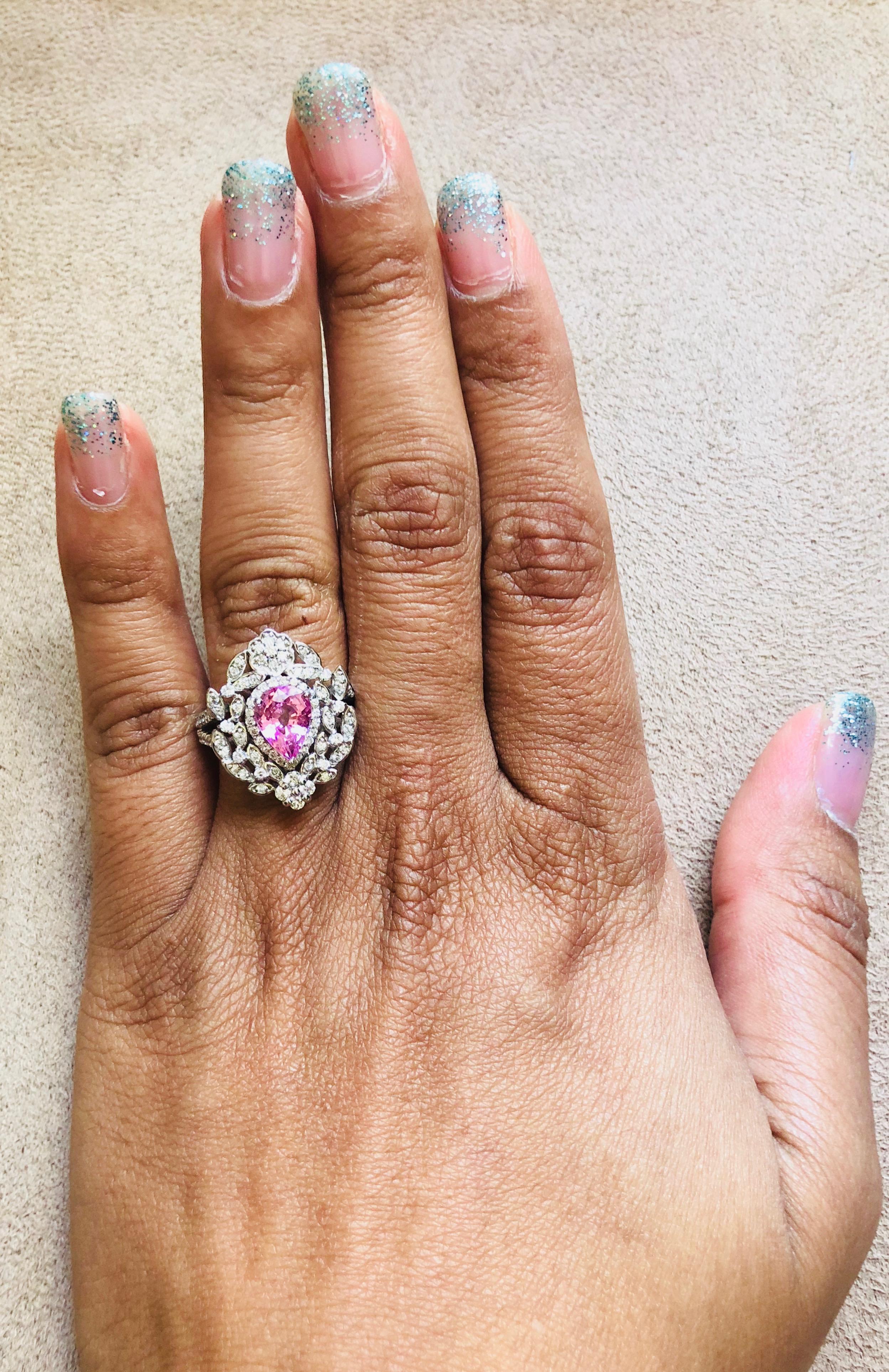 2.75 Carat Pink Sapphire Diamond White Gold Cocktail Ring In New Condition In Los Angeles, CA