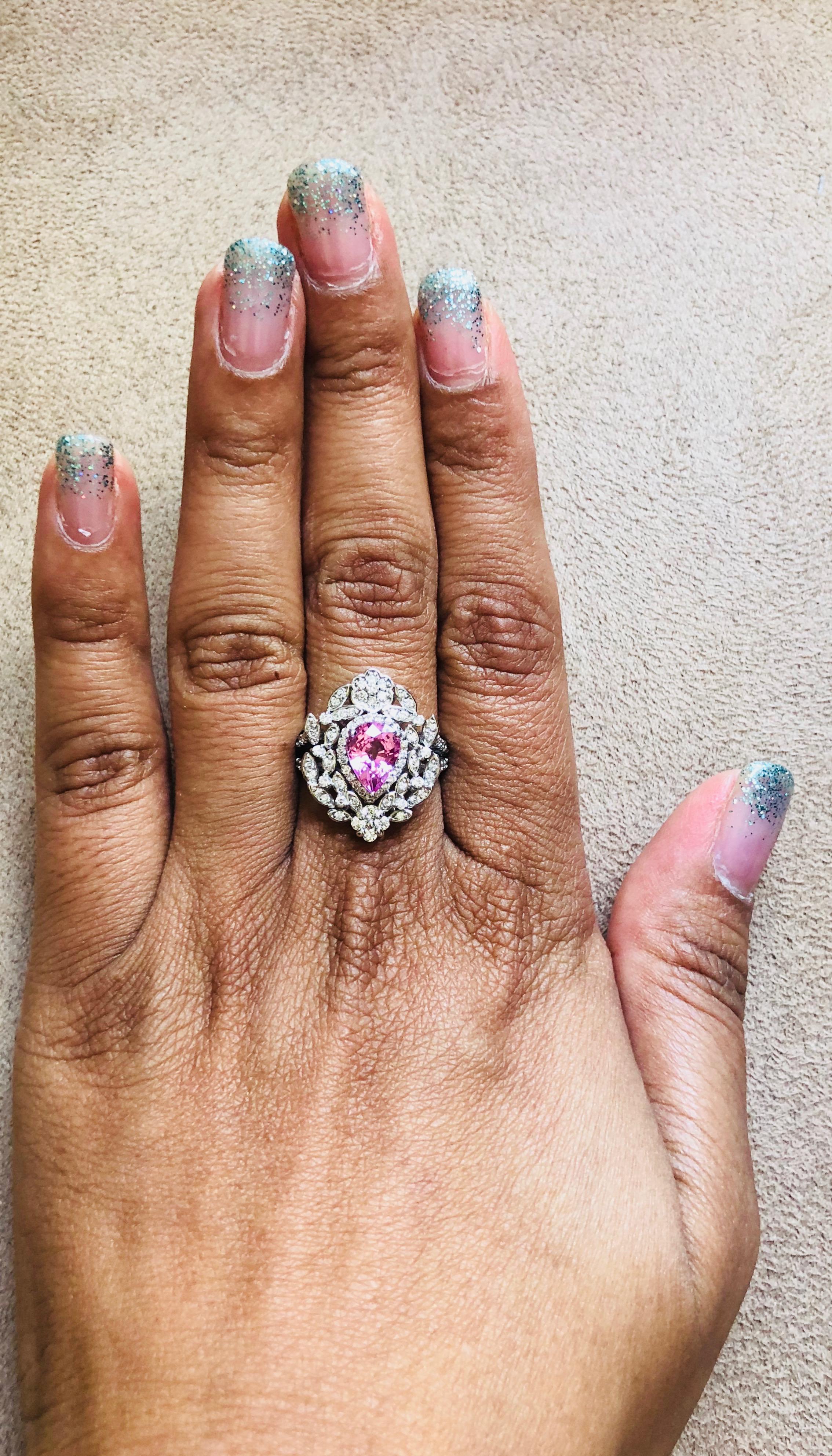 Women's 2.75 Carat Pink Sapphire Diamond White Gold Cocktail Ring