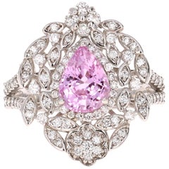 2.75 Carat Pink Sapphire Diamond White Gold Cocktail Ring