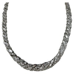 27.5 Carat Round Brilliant Baguette Diamond 18K White Gold Statement Necklace