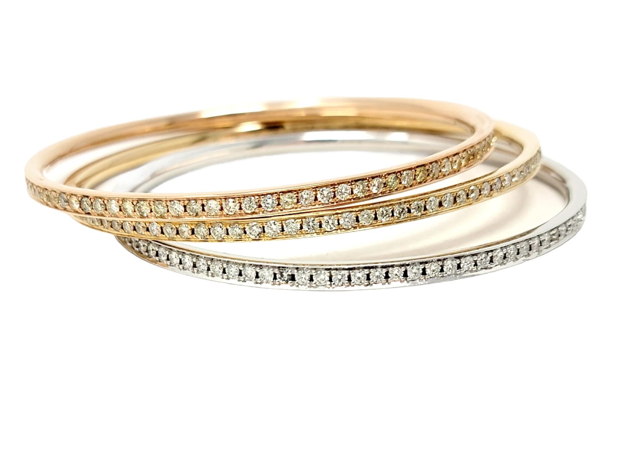 2.75 Carat Round Brilliant Diamond Eternity Bangle Bracelet 14 Karat Rose Gold For Sale 3