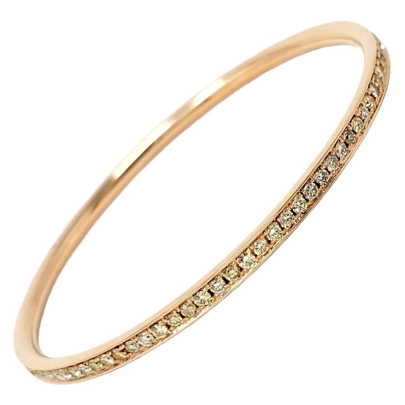 2.75 Carat Round Brilliant Diamond Eternity Bangle Bracelet 14 Karat Rose Gold For Sale