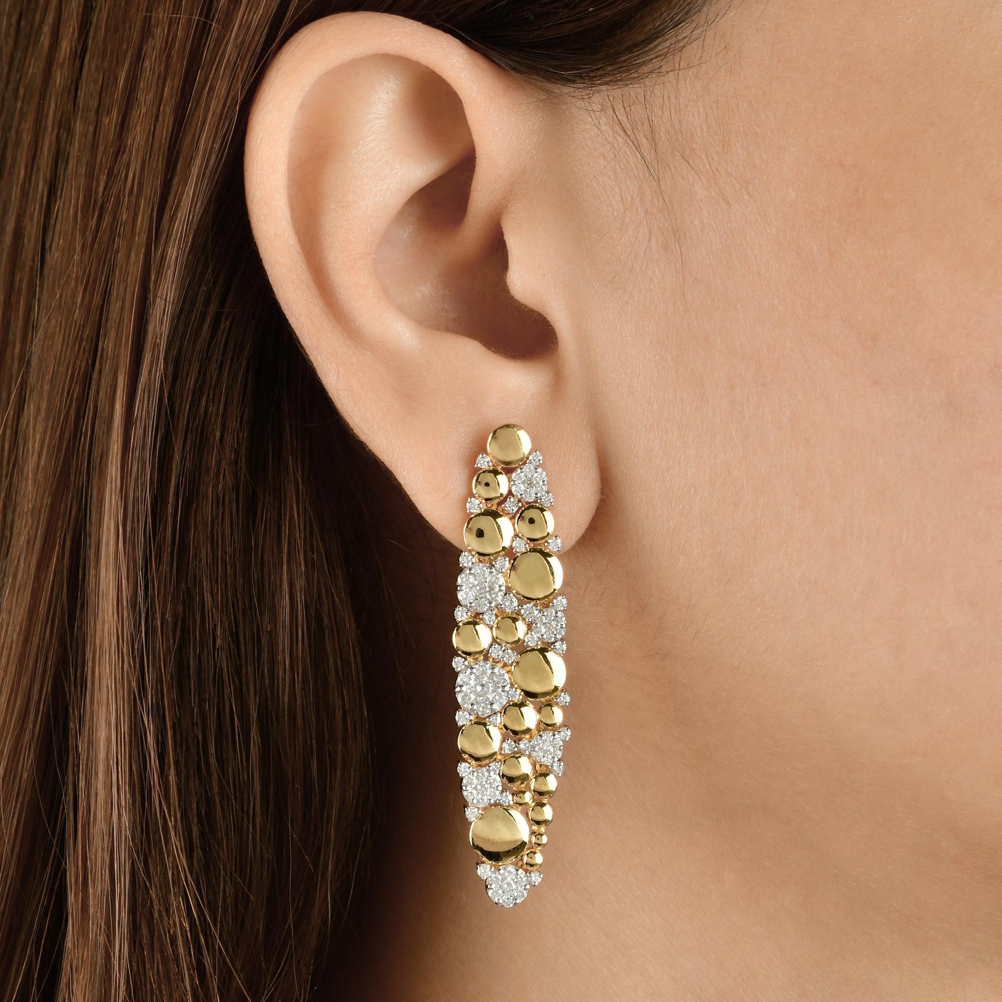 Modern 2.75 Carat Round Diamond Dangle Earrings 18 Karat Yellow Gold Handmade Jewelry For Sale