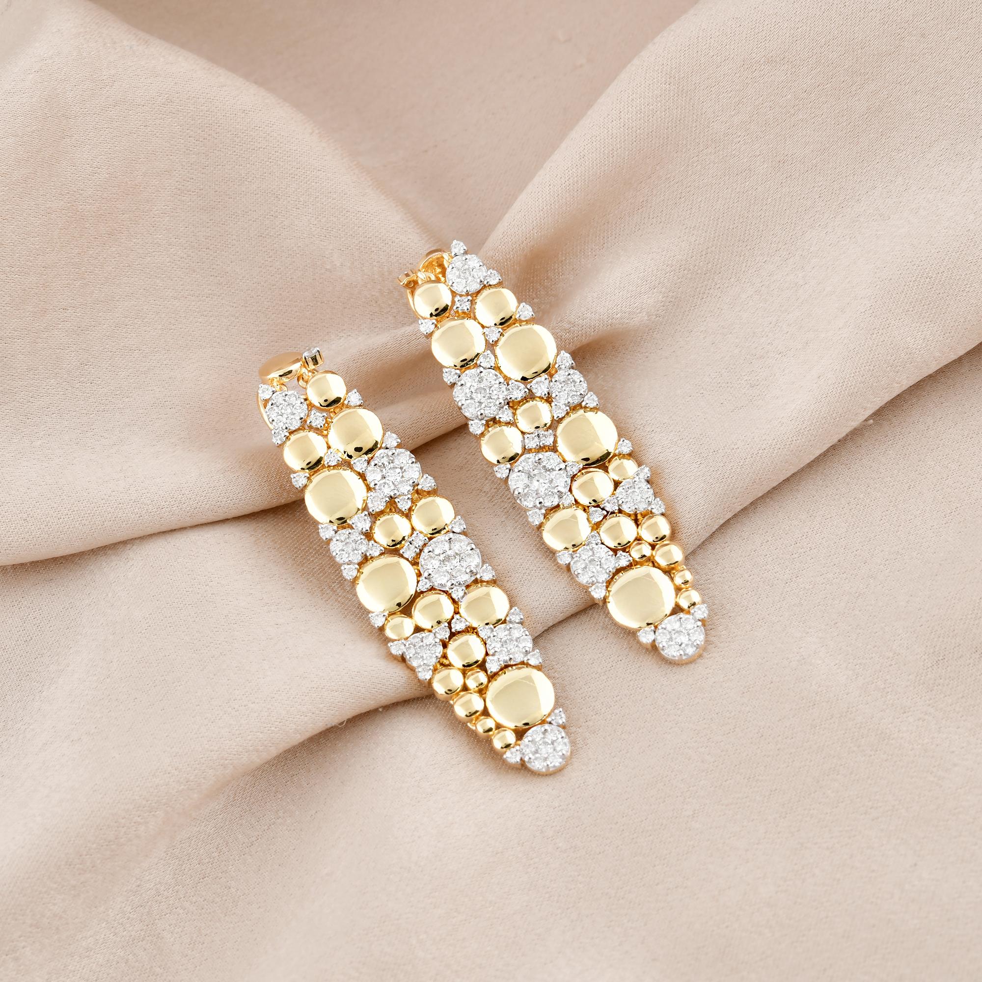 Round Cut 2.75 Carat Round Diamond Dangle Earrings 18 Karat Yellow Gold Handmade Jewelry For Sale