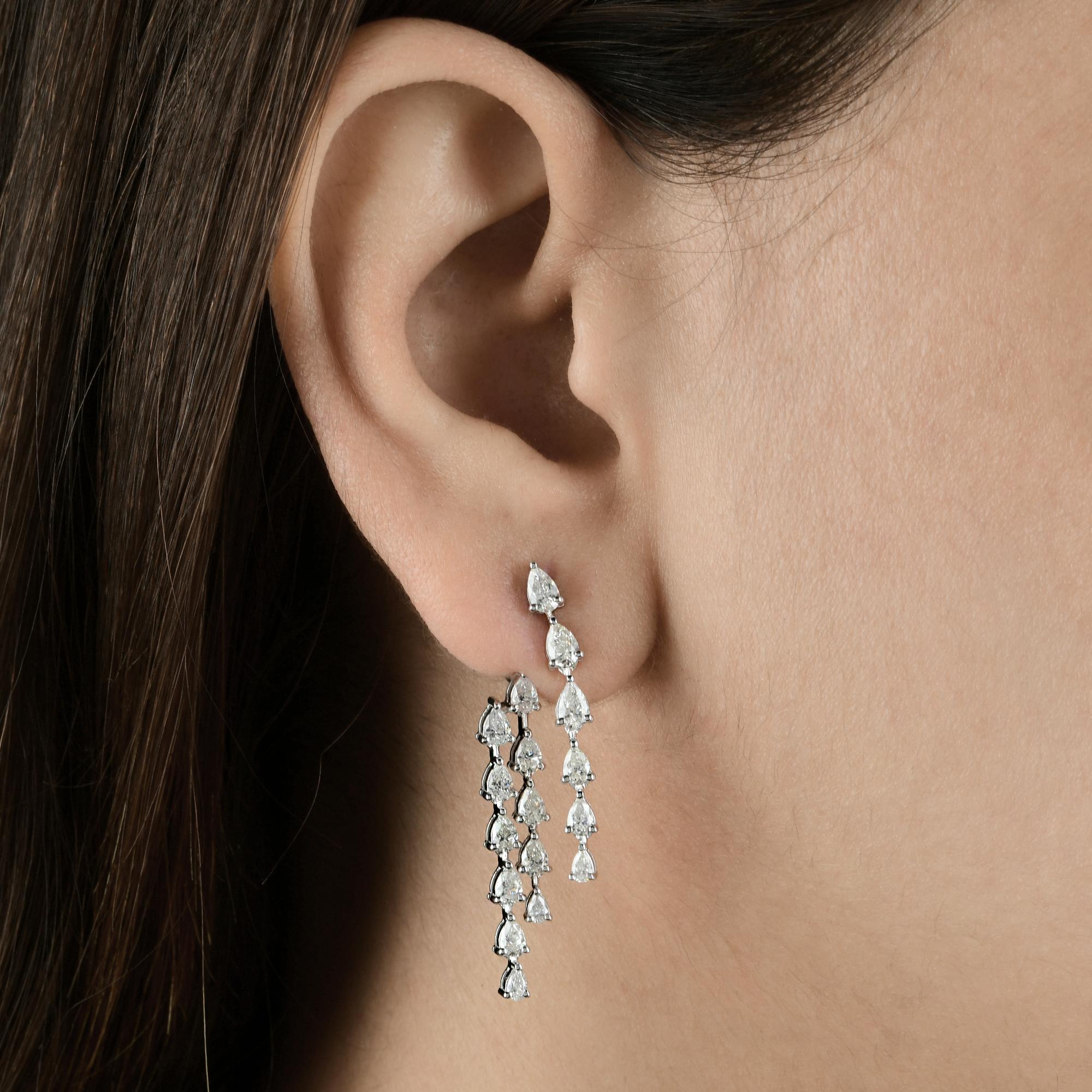 2,75 quilates SI Claridad HI Color Pendientes Chaqueta Diamante Pera Oro Blanco 14 Kilates Moderno en venta