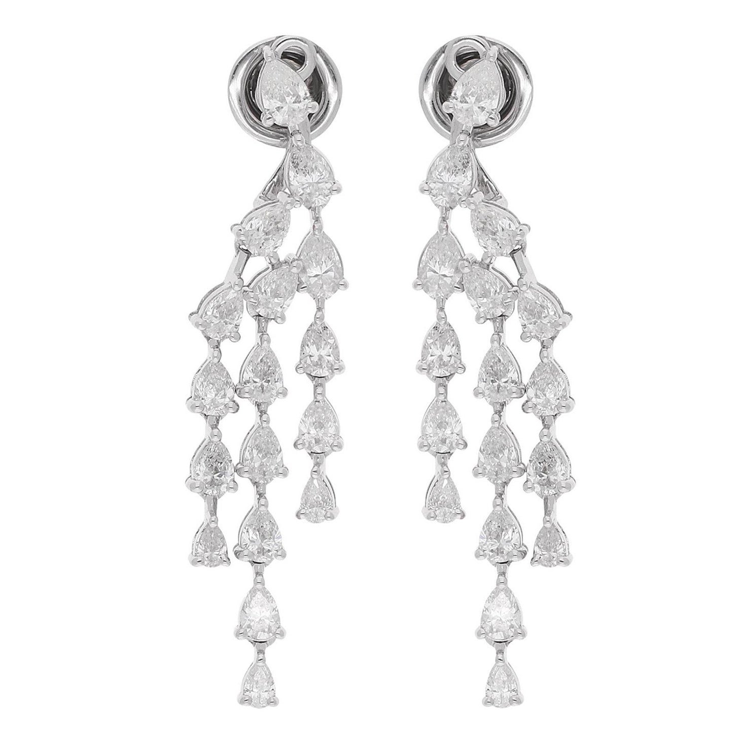 2,75 quilates SI Claridad HI Color Pendientes Chaqueta Diamante Pera Oro Blanco 14 Kilates