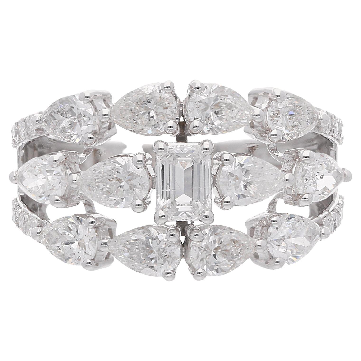 For Sale:  2.75 Carat SI Clarity HI Color Pear Emerald Cut Diamond Ring 18 Karat White Gold