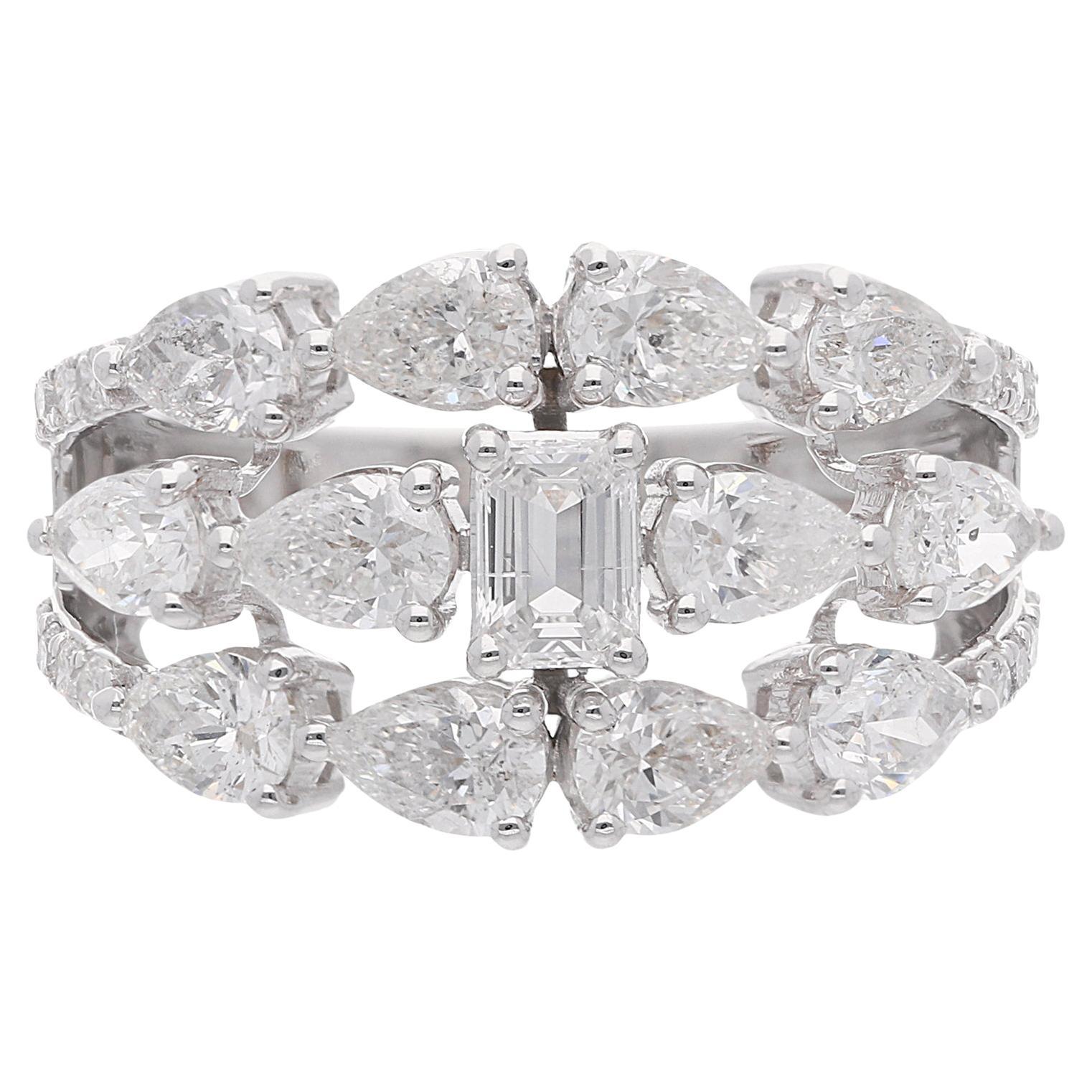 2.75 Carat SI Clarity HI Color Pear Emerald Cut Diamond Ring 18 Karat White Gold