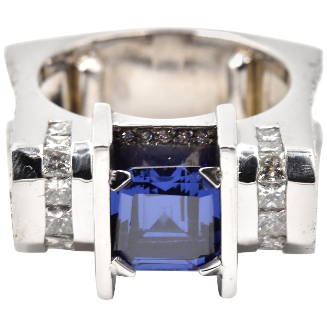 2.75 Carat Tanzanite and Diamond 14 Karat White Gold Ring