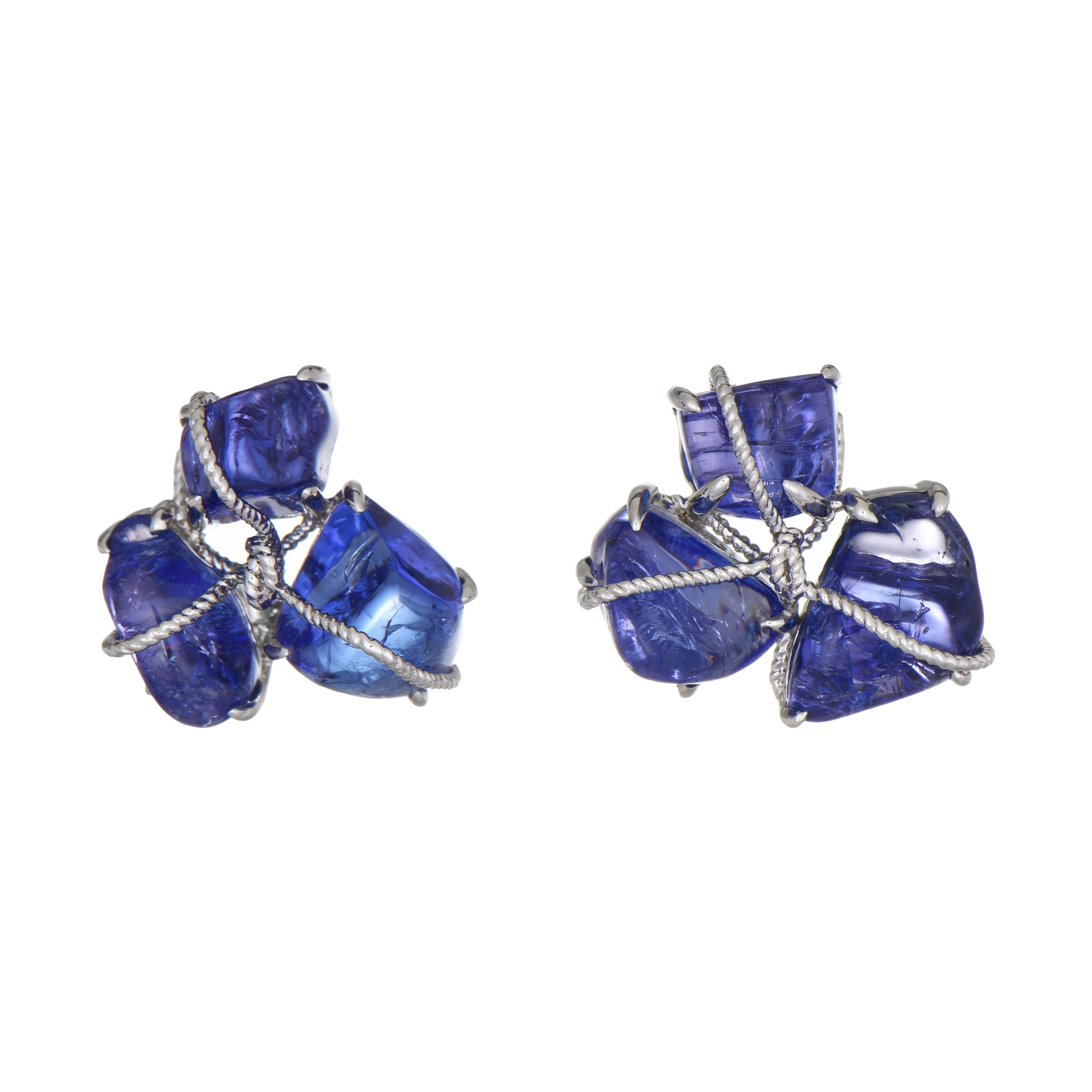 Mixed Cut 27.5 Carat Tanzanite White Gold Earrings For Sale
