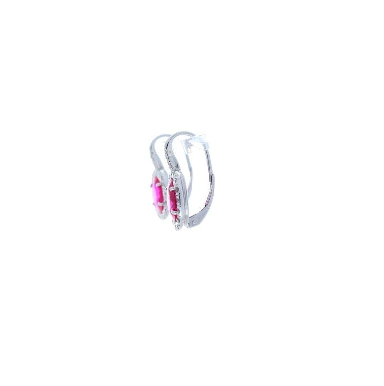 Contemporary 2.75 Carat Total Oval Ruby and White Diamond Earrings in 18 Karat White Gold