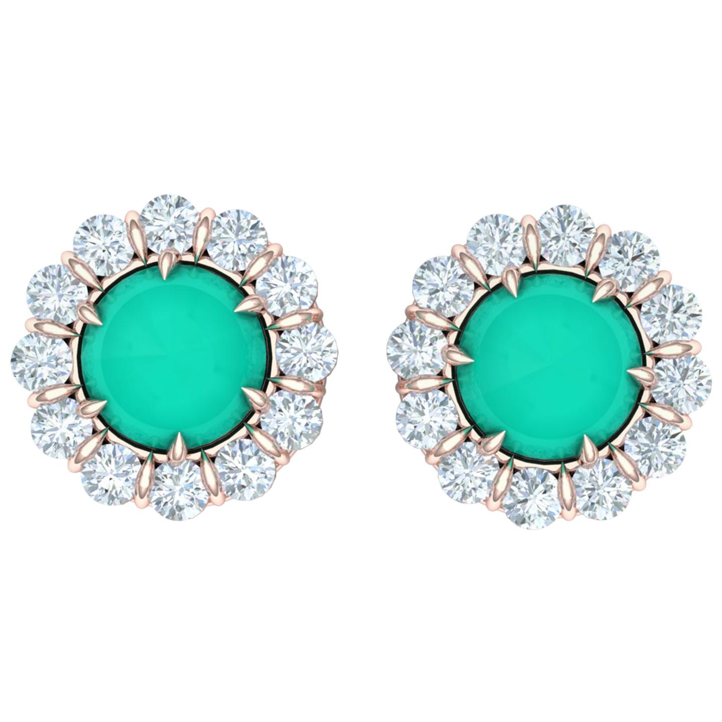 2.75 Carat Turquoise and Diamond Rose Gold Earrings For Sale