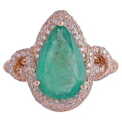 2.75 Carat Zambian Emerald & Diamond  Cluster Wedding Ring 18k Gold
