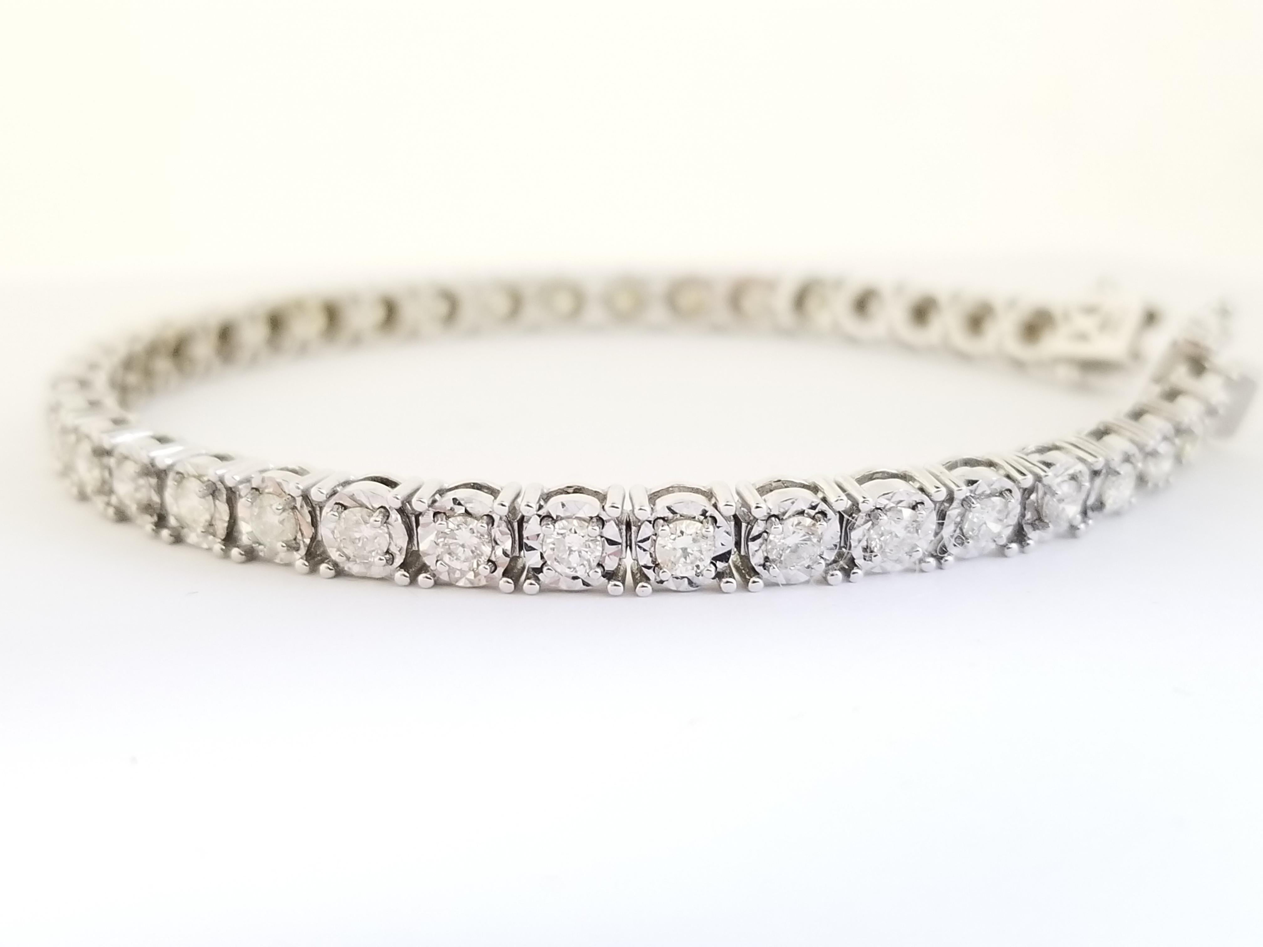 2.75 Carats Diamond Cut Miracle Set Tennis Bracelet 14 Karat White Gold In New Condition In Great Neck, NY