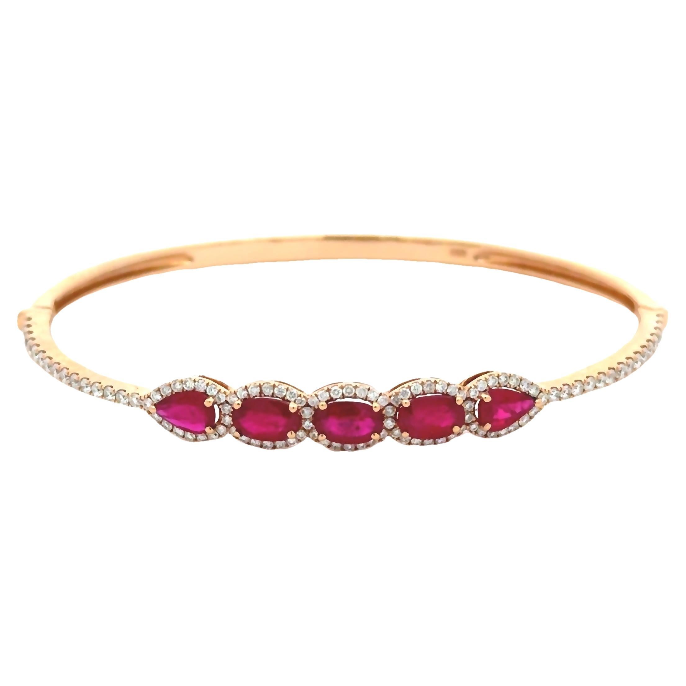 2.75 Carats Mixed-Cut Ruby & Diamond Bangle Bracelet in Rose Gold