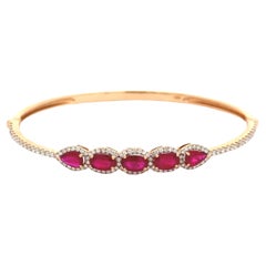 2.75 Carats Mixed-Cut Ruby & Diamond Bangle Bracelet in Rose Gold