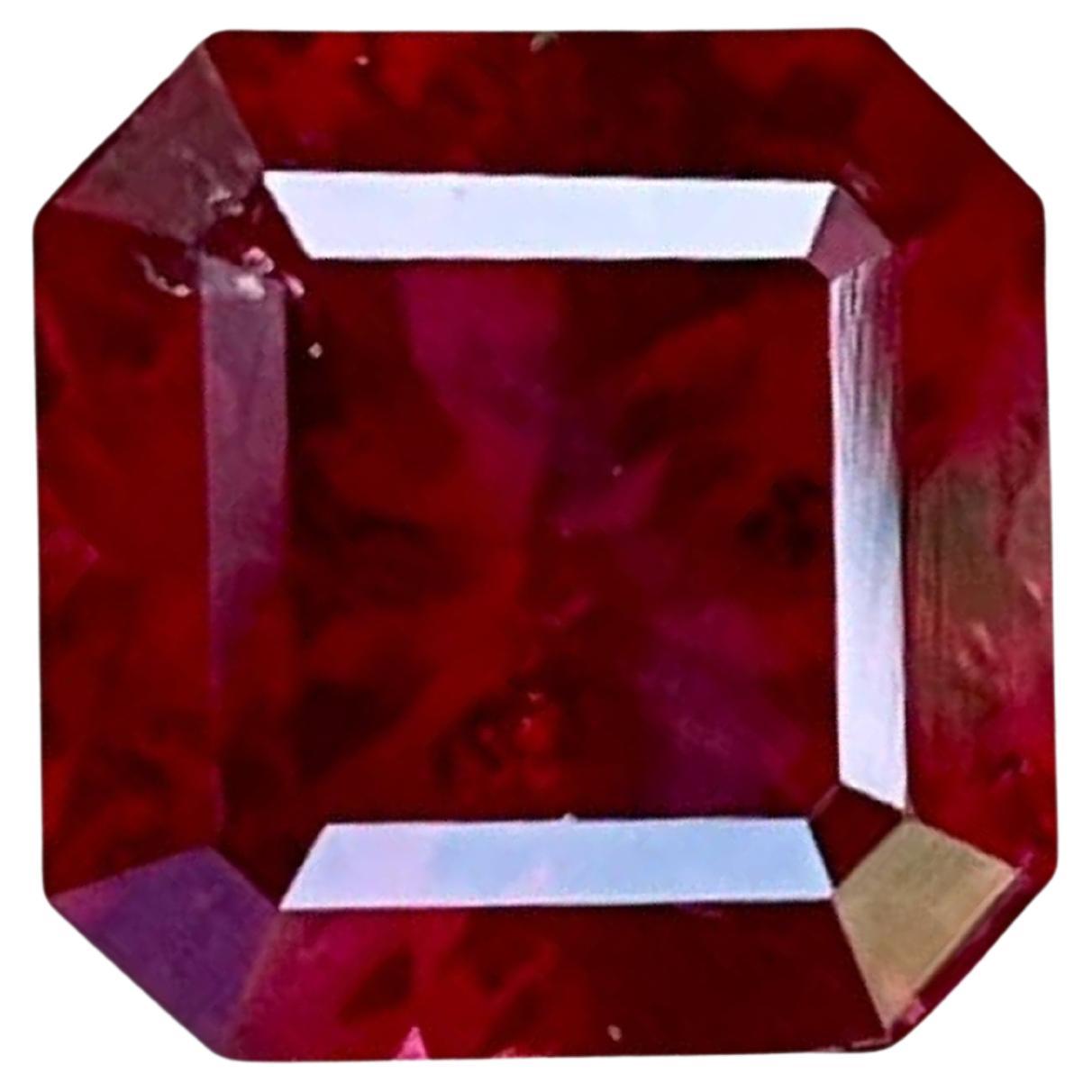 2.75 Carats Natural Loose Vivid Red Garnet Stone Asscher Cut African Gemstone For Sale