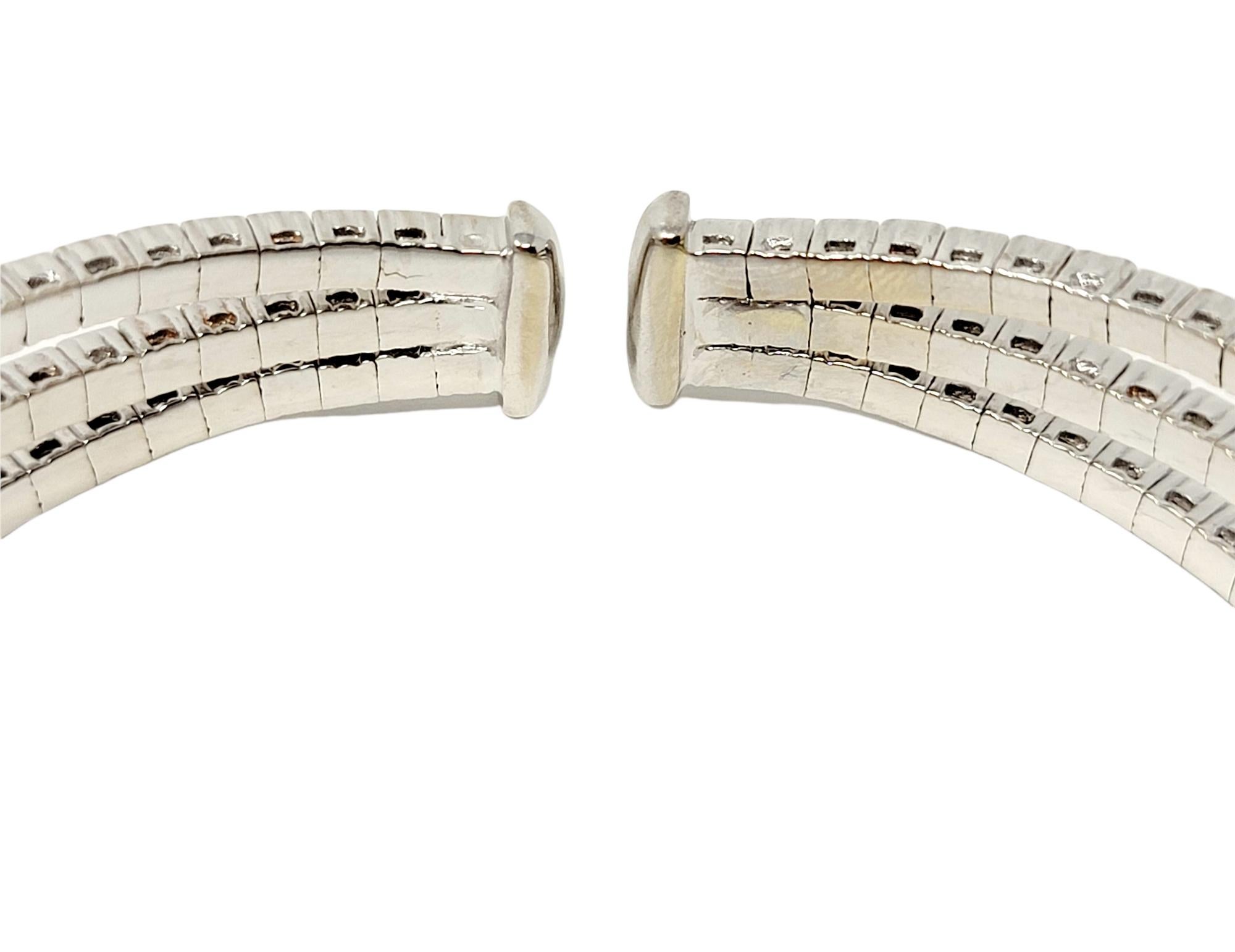 2.75 Carats Total Diamond Three Row Flexible 18 Karat White Gold Cuff Bracelet  For Sale 5