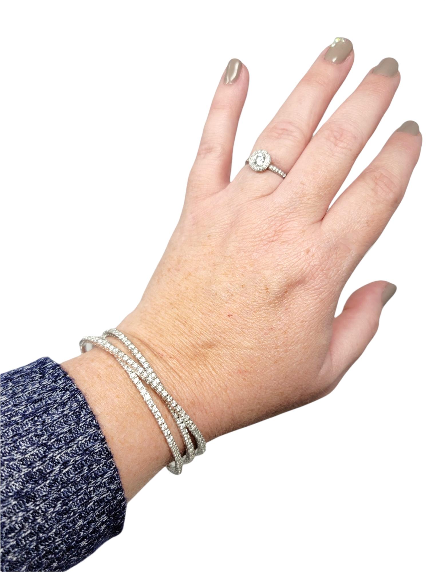 2.75 Carats Total Diamond Three Row Flexible 18 Karat White Gold Cuff Bracelet  For Sale 6