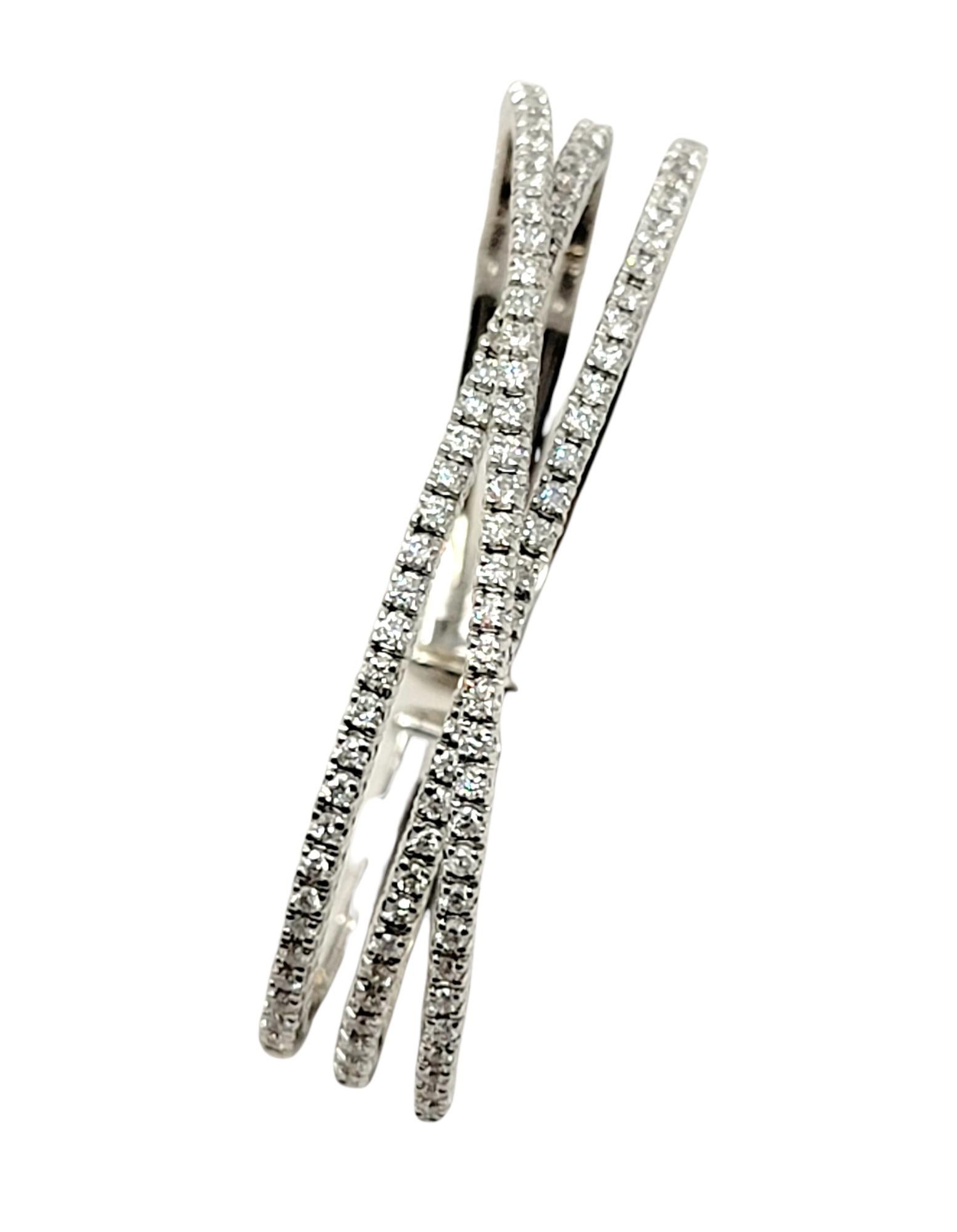 2.75 Carats Total Diamond Three Row Flexible 18 Karat White Gold Cuff Bracelet  In Good Condition For Sale In Scottsdale, AZ