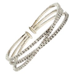 2,75 carati totali di diamanti a tre file, bracciale flessibile in oro bianco da 18 carati