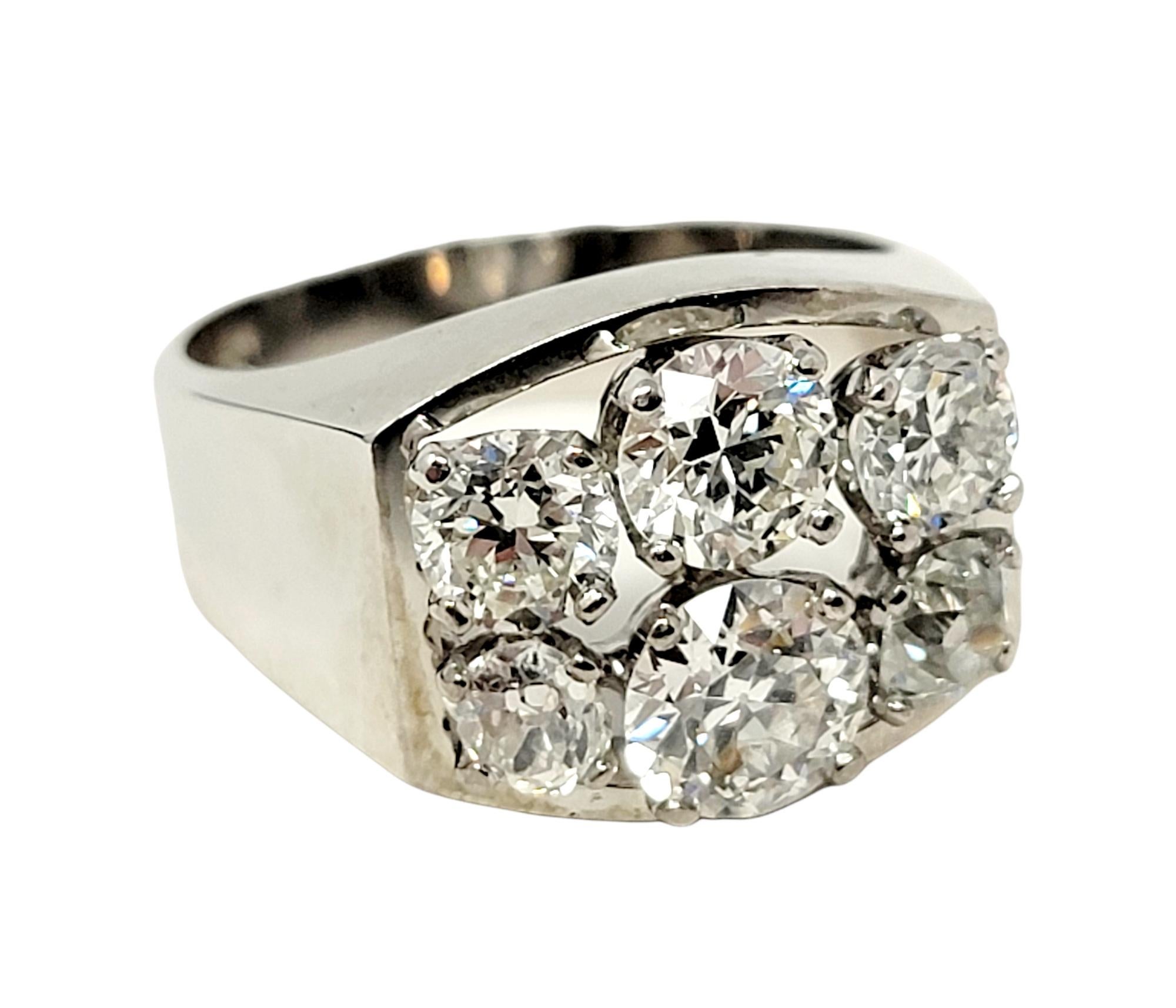 Round Cut 2.75 Carats Total Mixed Cut Round 6 Diamond Band Ring in 18 Karat White Gold For Sale