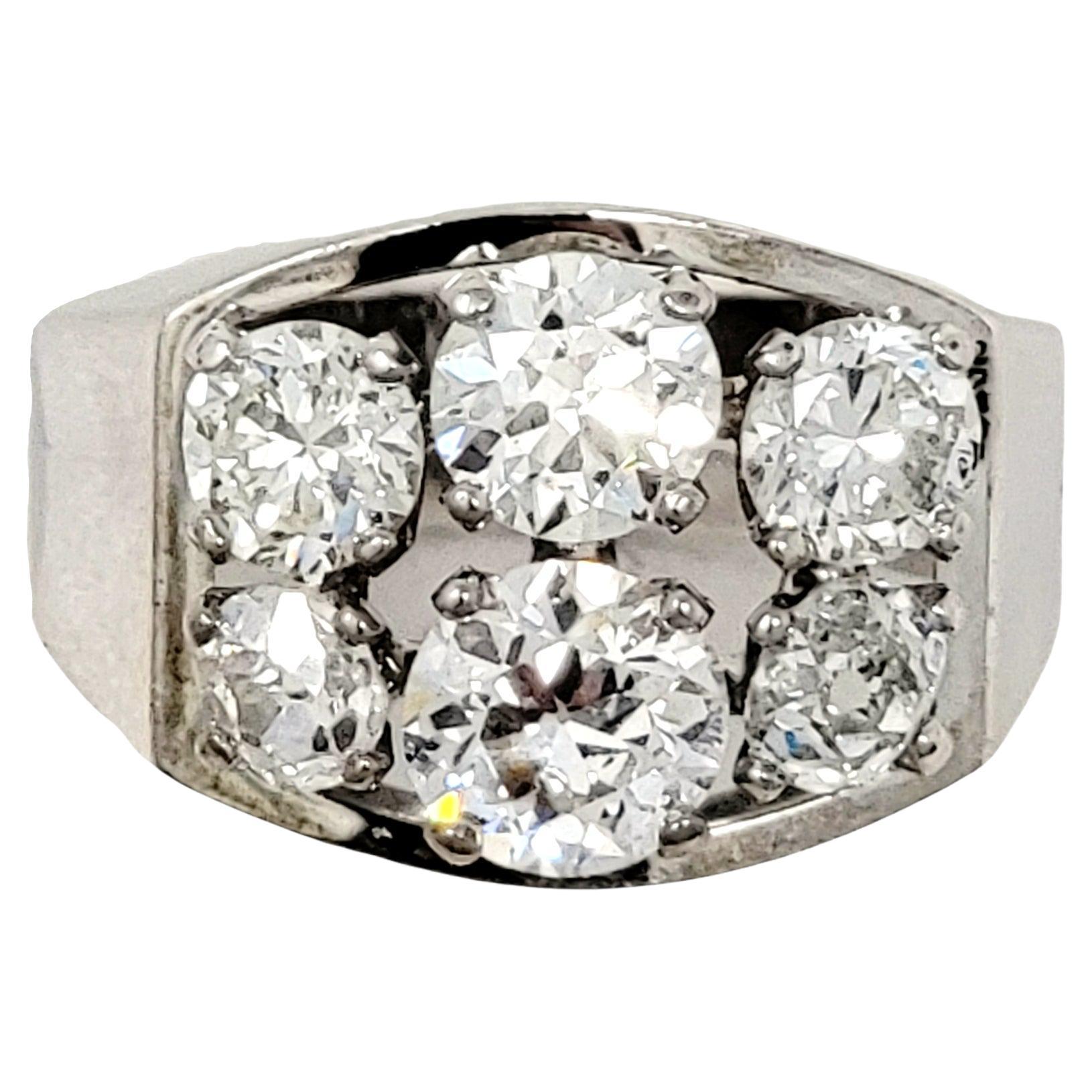 2.75 Carats Total Mixed Cut Round 6 Diamond Band Ring in 18 Karat White Gold For Sale