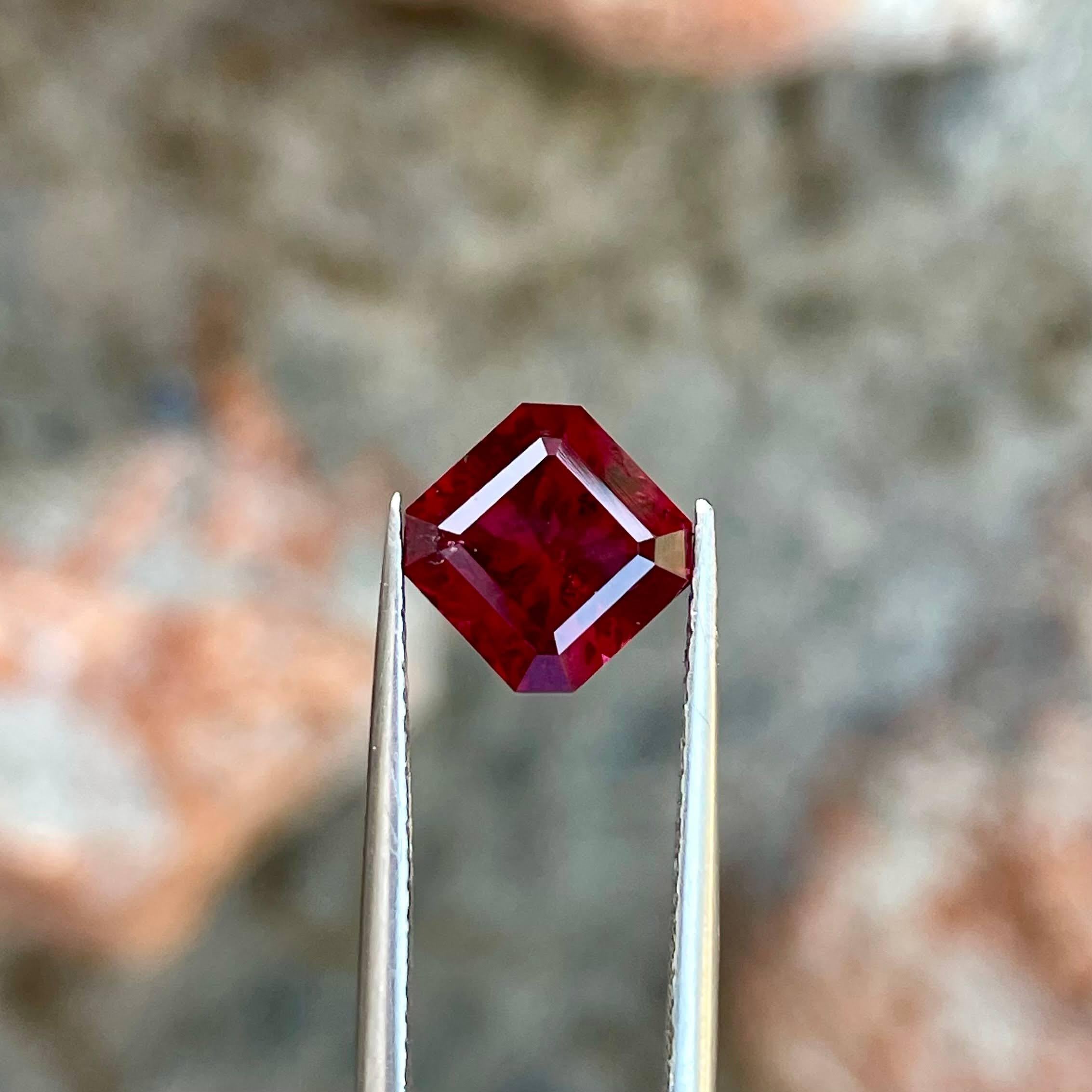 Women's or Men's 2.75 Carats Vivid Red Loose Garnet Stone Asscher Cut Natural African Gemstone For Sale