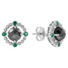 2.75 Ct. Black Diamond Emerald Art Deco Inspired Stud Earrings in 14K Gold
