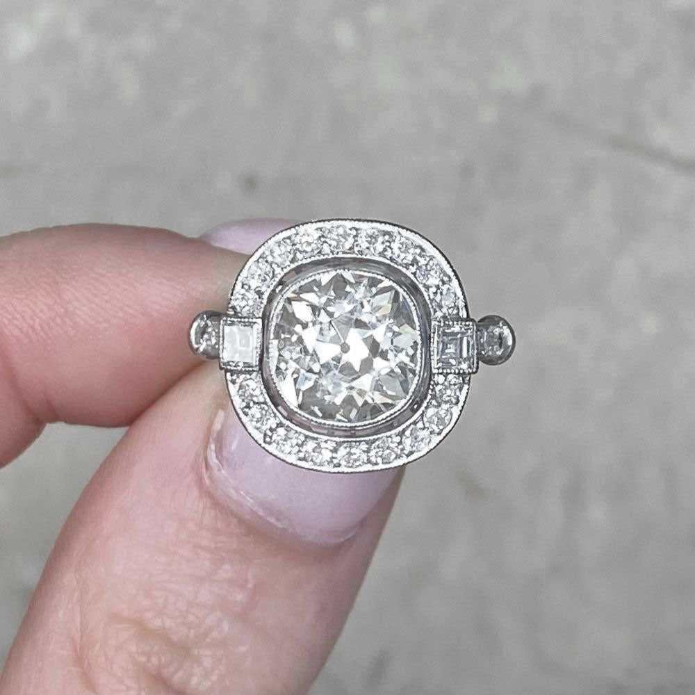 2.75 Ct Cushion-Cut Diamond Engagement Ring, VS1 Clarity, Diamond Halo, Platinum For Sale 3