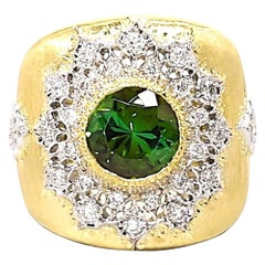 2.75 Ct. Green Tourmaline, Diamond Yellow, White Gold Florentine Inspired Ring