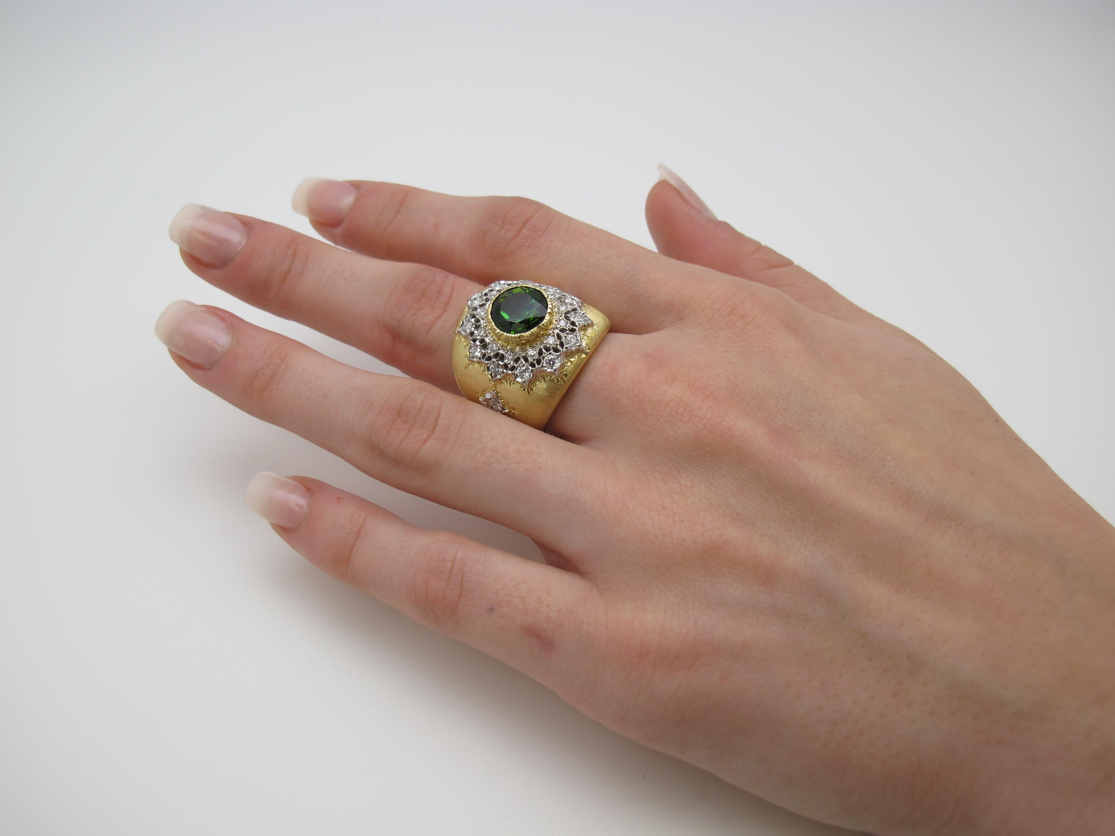 2.75 Ct. Green Tourmaline, Diamond Yellow, White Gold Florentine Inspired Ring 1