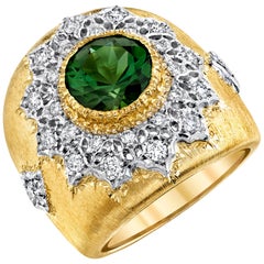 2.75 Ct. Green Tourmaline, Diamond Yellow, White Gold Florentine Inspired Ring