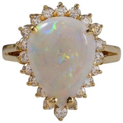 Bague en or massif 14 carats avec opale éthiopienne naturelle impressionnante de 2,75 carats et diamants