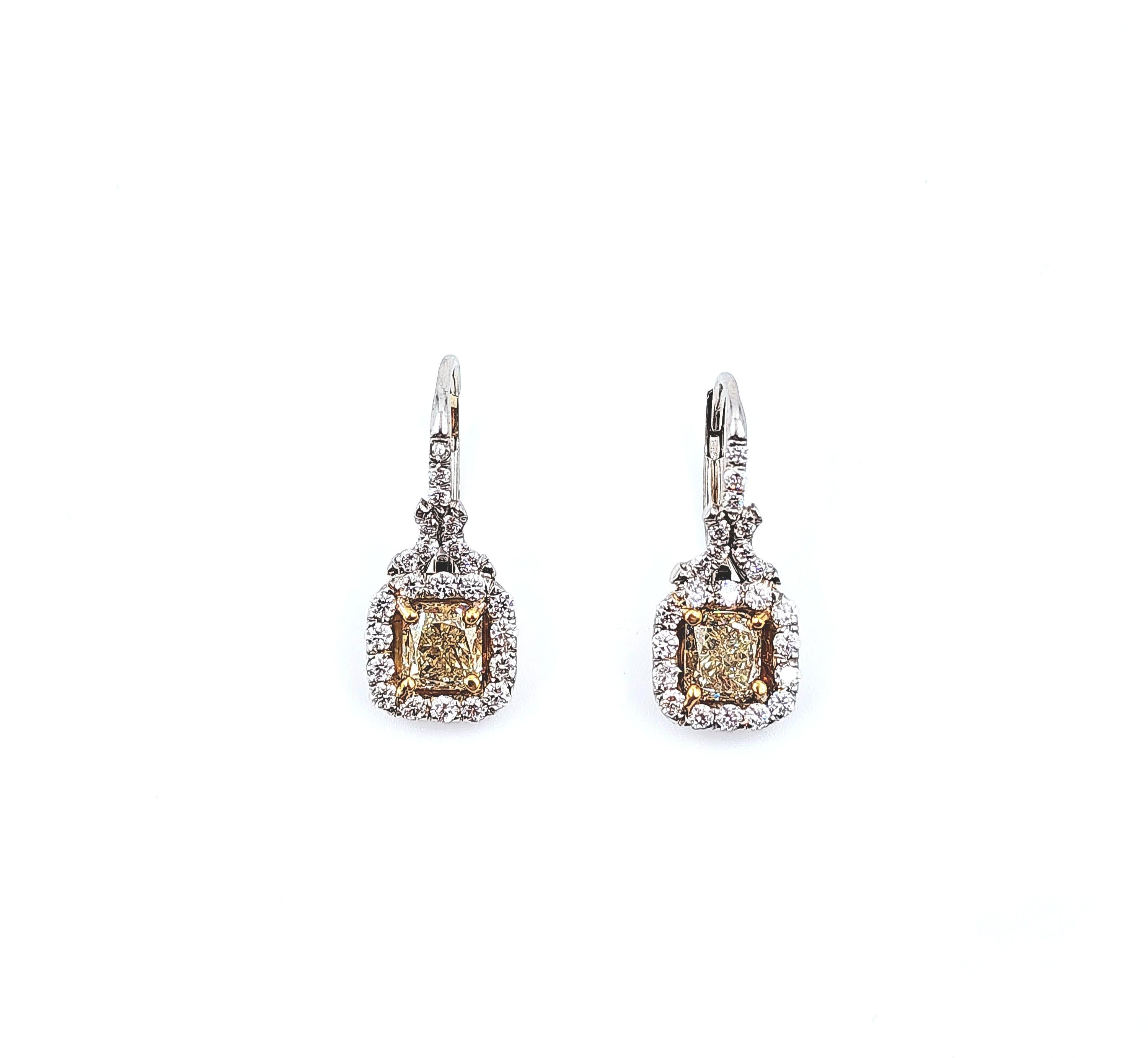 2.75 ct Natural Yellow Diamond Dangle Earrings For Sale 4