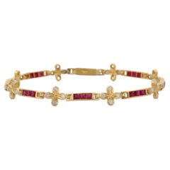 Bracelet à maillons en or jaune 18 carats avec diamants et rubis de 2,75 carats