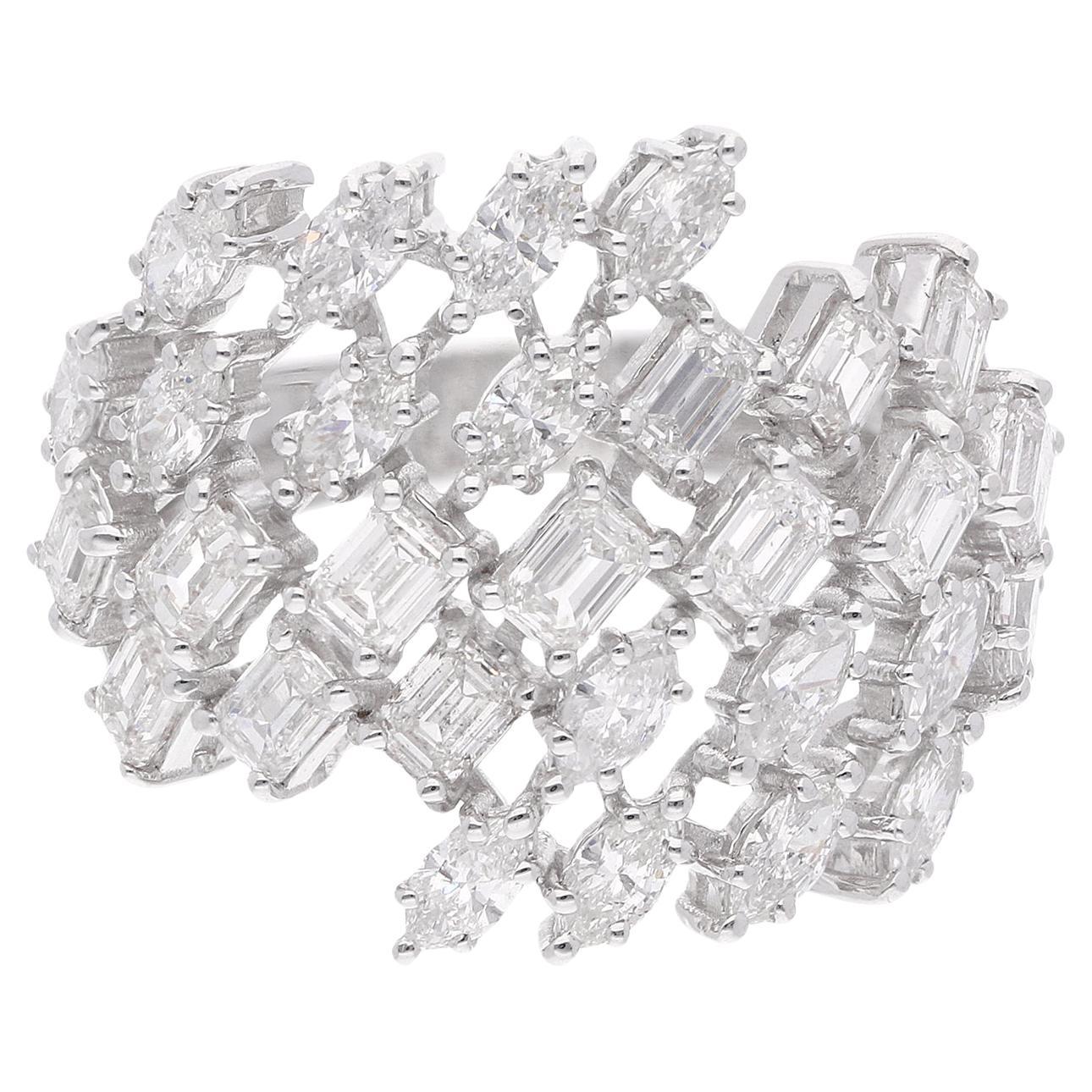 2,75 ct SI Clarity HI Color Smeraldo e diamante Marquise Anello in oro bianco 18 carati