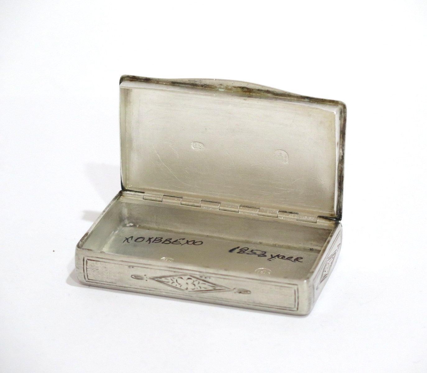 Mid-19th Century European Silver Antique Austrian 1853 Scroll-Decorated Snuff Box