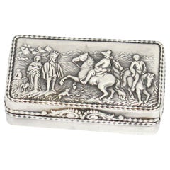 2.75 in - Sterling Silver Antique English Noblemen Scene Snuff Box