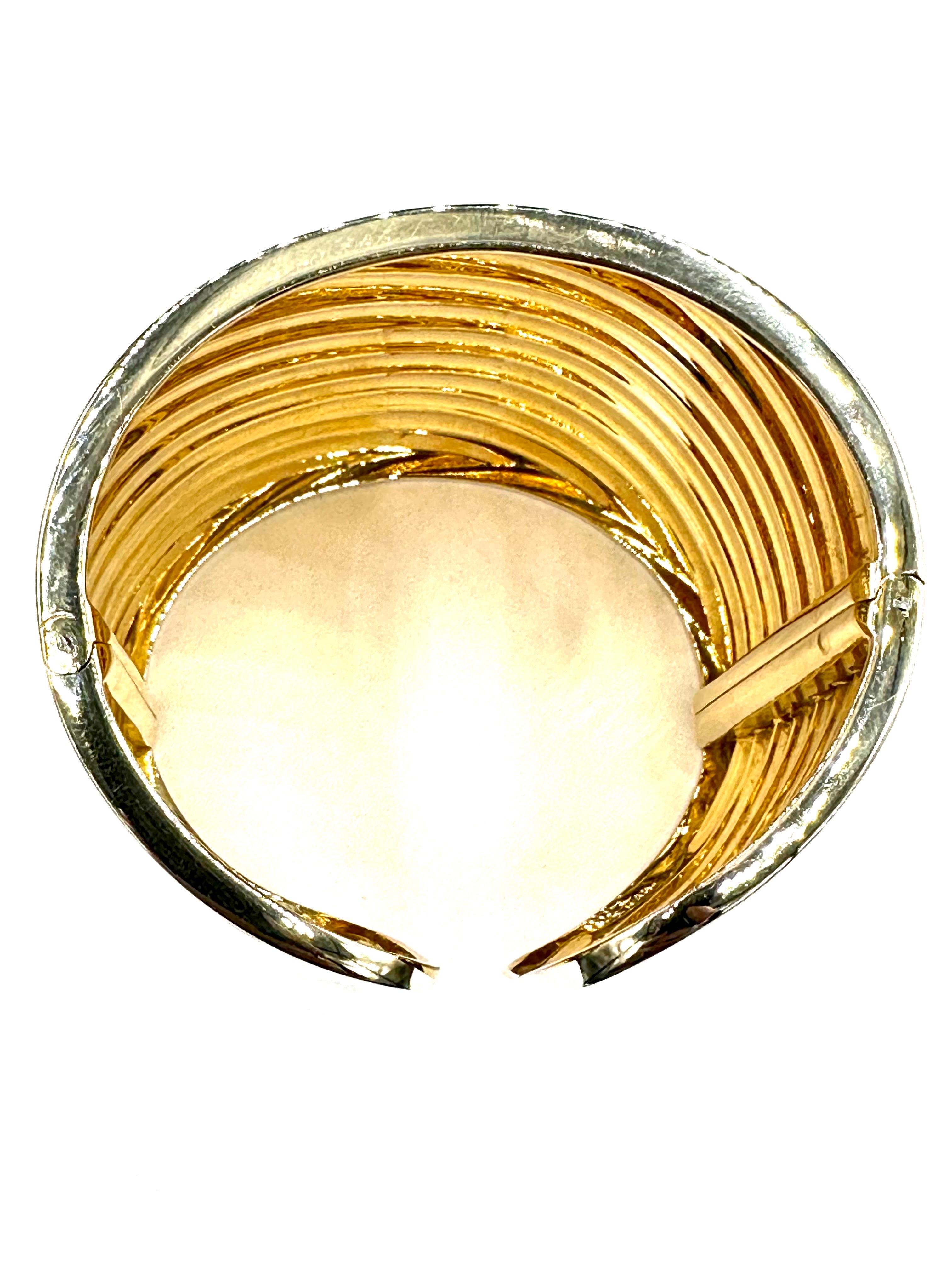 Wide 18k Yellow Gold Ribbed Pattern Cuff Bracelet  For Sale 2