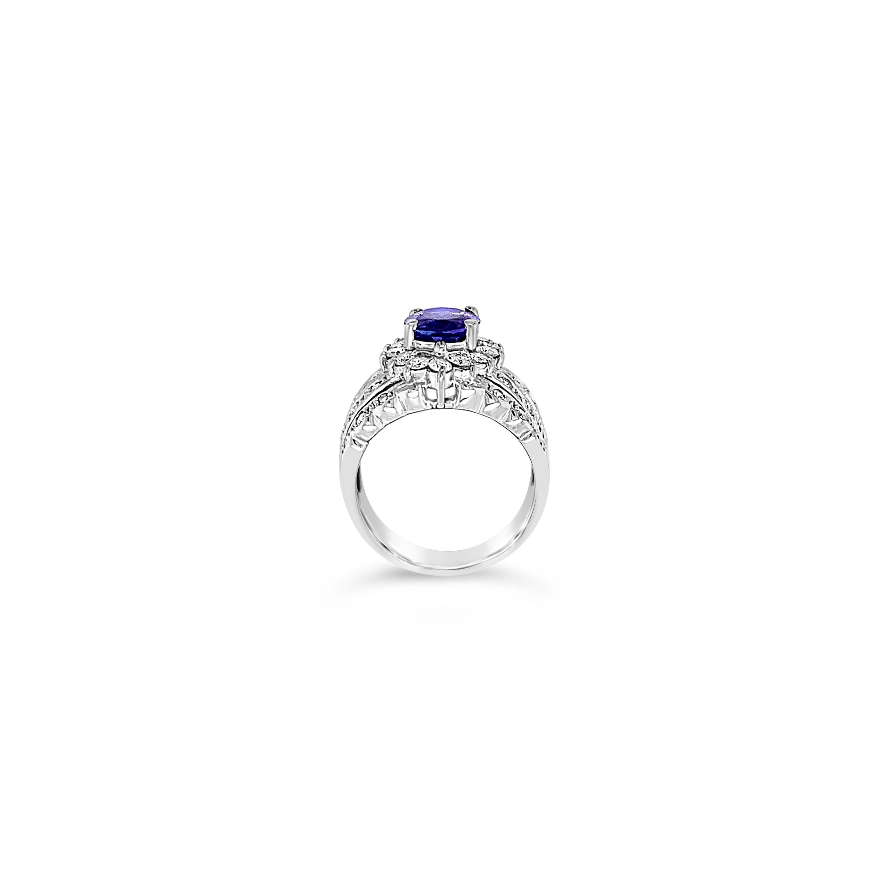 Totaling almost 3 Carats of Tanzanite and White Diamonds, this Grand Sample Sale ring is a keeper! Set in 18K White Gold and in great condition. LeVian Grand Sample Sale Item! Ring may or may not be sizable! Comes with Authentic LeVian GSS Box!