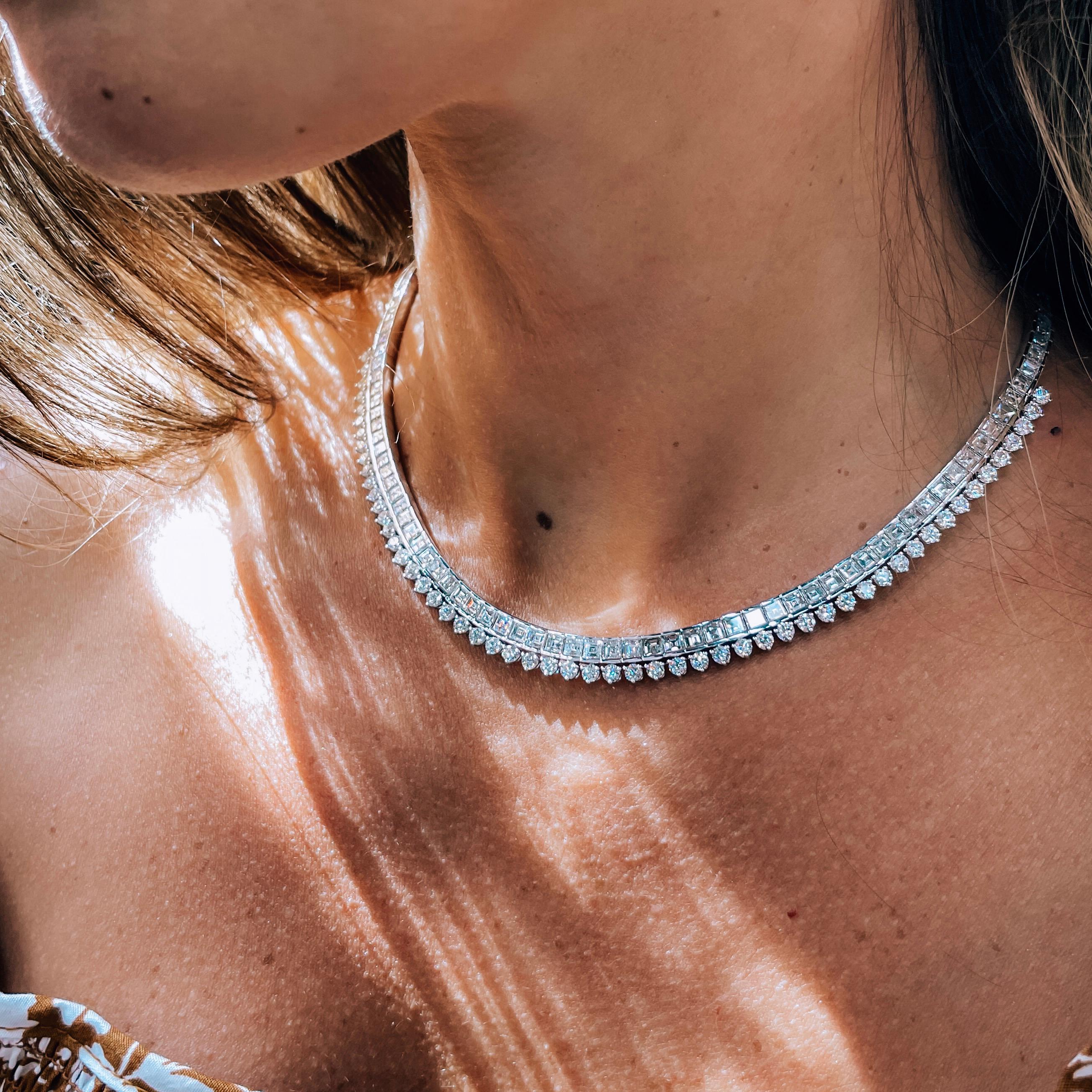 Modern 27.50 Carat 18K White Gold Ladies Diamond Collar Necklace