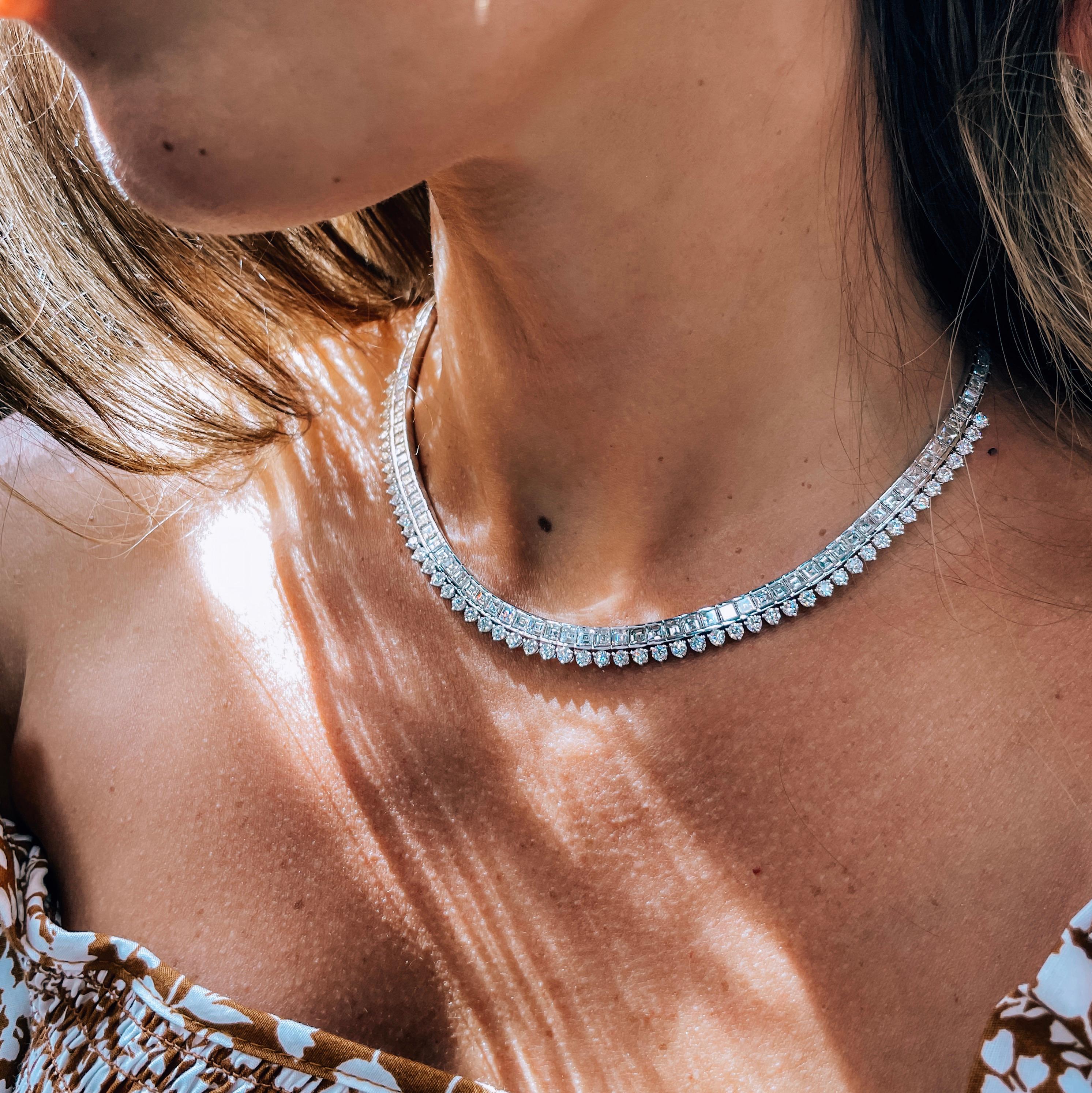 Round Cut 27.50 Carat 18K White Gold Ladies Diamond Collar Necklace