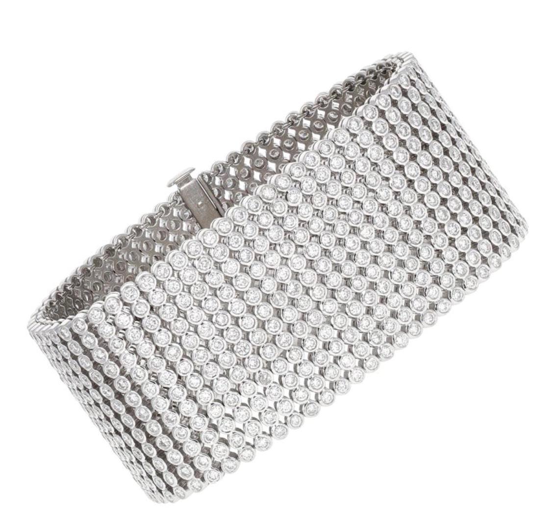 Contemporary 27.50 Carat Diamond Tennis Bracelet Cuff For Sale
